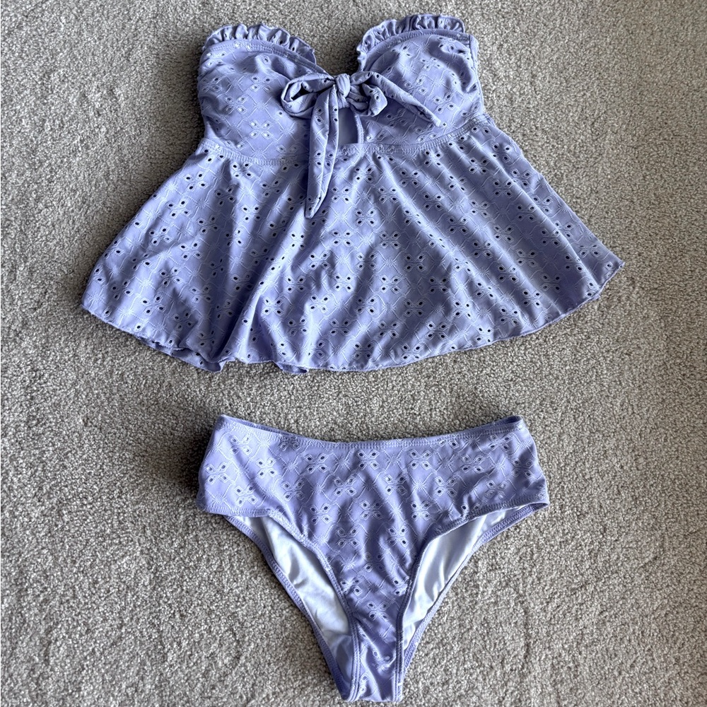 Lilac Eyelet Tankini Set with Tie Front